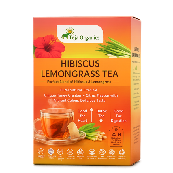 Hibiscus Lemongrass Tea Bags 25 Nos  | Supports Heart Health & Undigestion  | Helps to lower cholesterol  &  Helps to improves metabolism |  Natural Detox